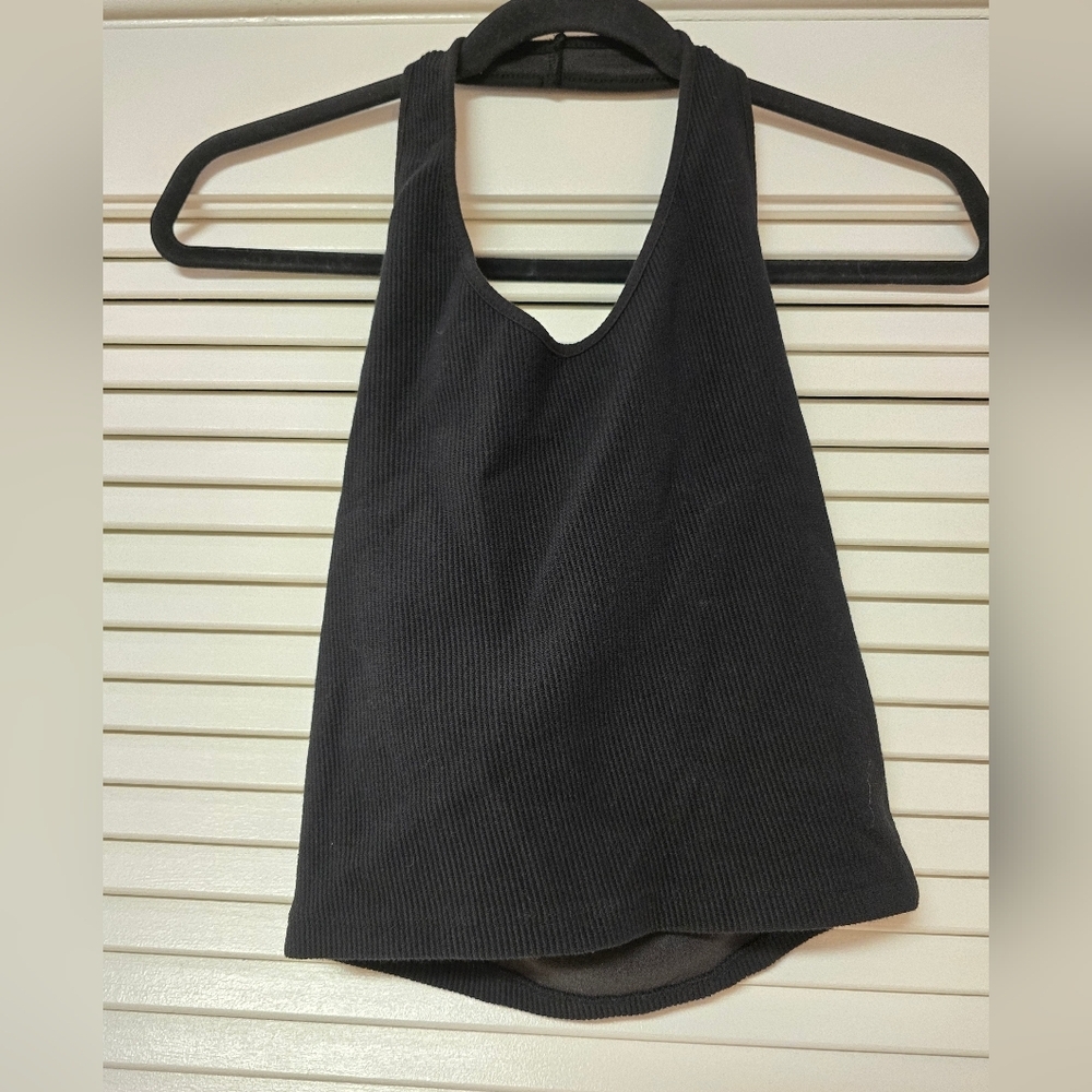 Topshop - Black Ribbed Sleeveless Halter Crop Top